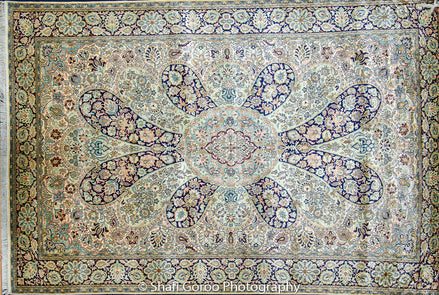 Extreme high knot Kashmir silk on silk carpet 4' x 6'