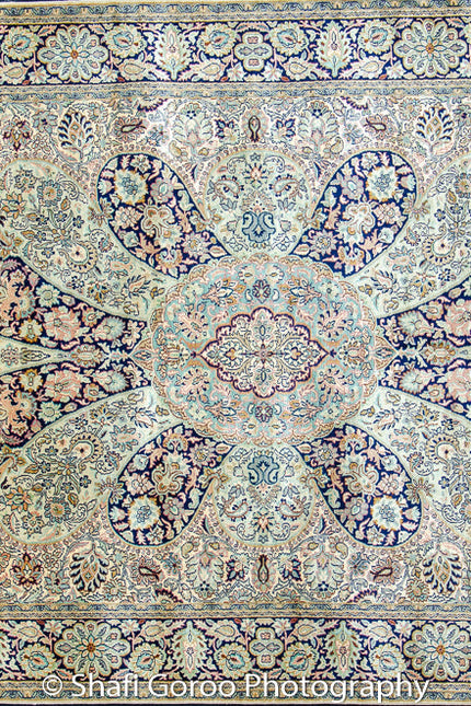 Extreme high knot Kashmir silk on silk carpet 4' x 6'
