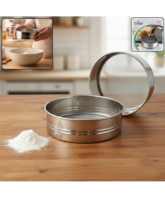 Stainless Steel Fine Mesh Atta Chalni Sieve Set (2 Pc Set)