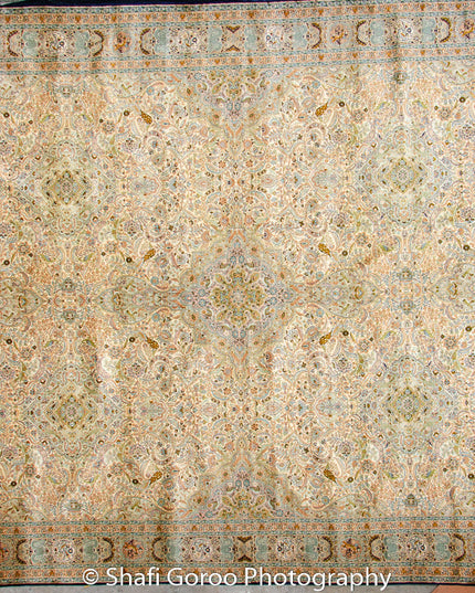 Extreme high knot Kashmir silk on silk carpet 9' x 12'