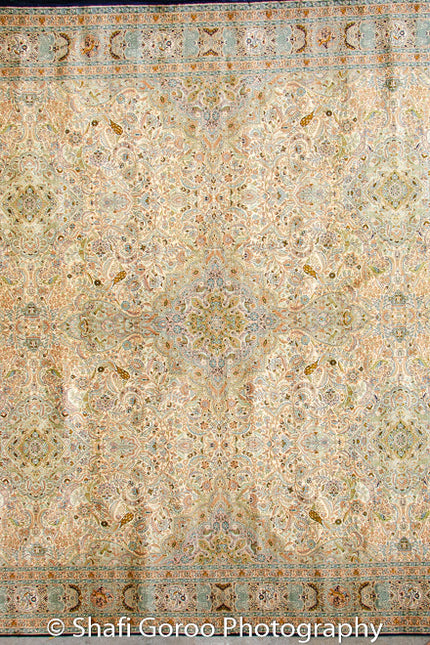 Extreme high knot Kashmir silk on silk carpet 9' x 12'