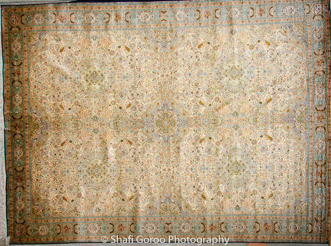 Extreme high knot Kashmir silk on silk carpet 9' x 12'