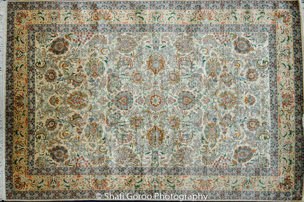 Extreme high knot Kashmir silk on silk carpet 4' x 6'