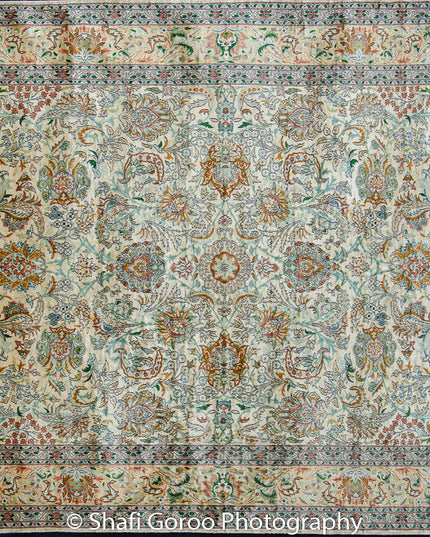 Extreme high knot Kashmir silk on silk carpet 4' x 6'