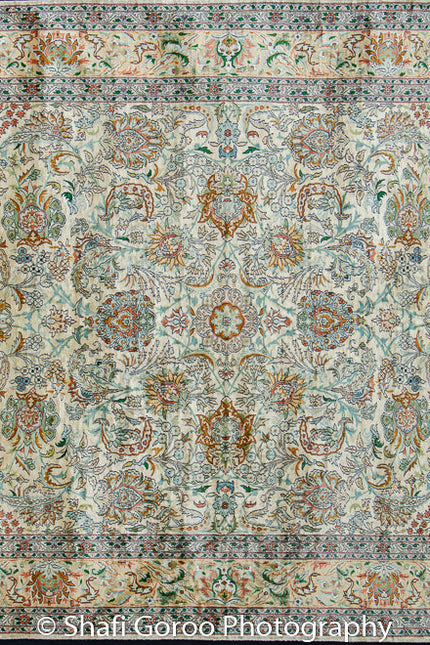 Extreme high knot Kashmir silk on silk carpet 4' x 6'