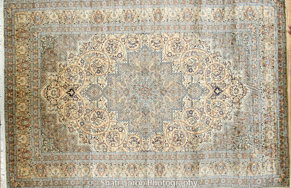 Extreme high knot Kashmir silk on silk carpet 4' x 6'