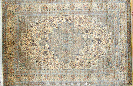 Extreme high knot Kashmir silk on silk carpet 4' x 6'