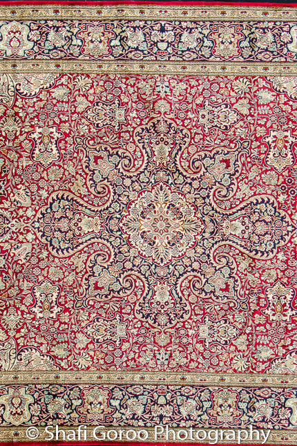 Extreme high knot Kashmir silk on silk carpet 4' x 6'