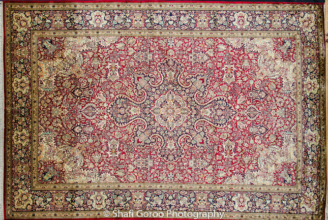 Extreme high knot Kashmir silk on silk carpet 4' x 6'
