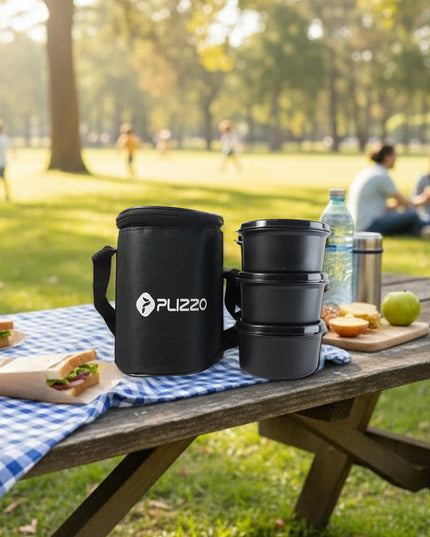 Insulated Stainless Steel Tiffin Lunch Box Set With Carry Bag (1 Set)