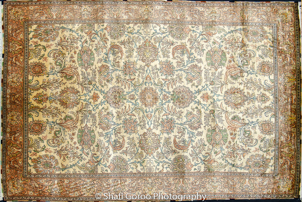 Extreme high knot Kashmir silk on silk carpet 4' x 6'