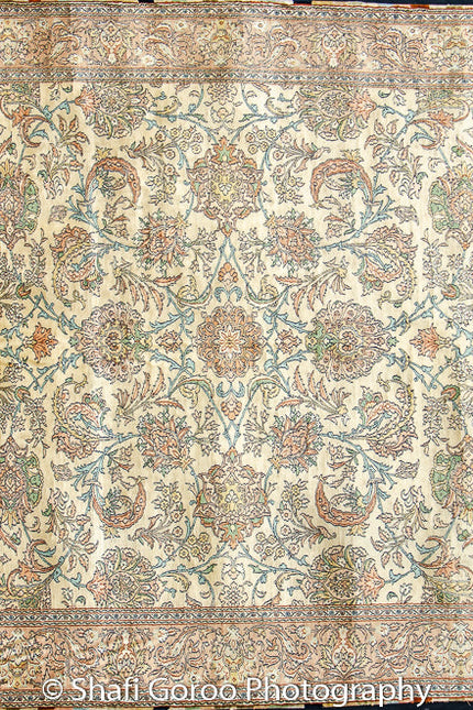 Extreme high knot Kashmir silk on silk carpet 4' x 6'