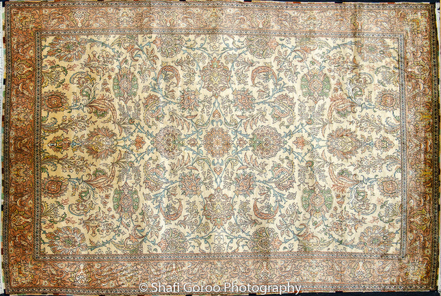 Extreme high knot Kashmir silk on silk carpet 4' x 6'
