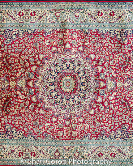 Extreme high knot Kashmir silk on silk carpet 4' x 6'