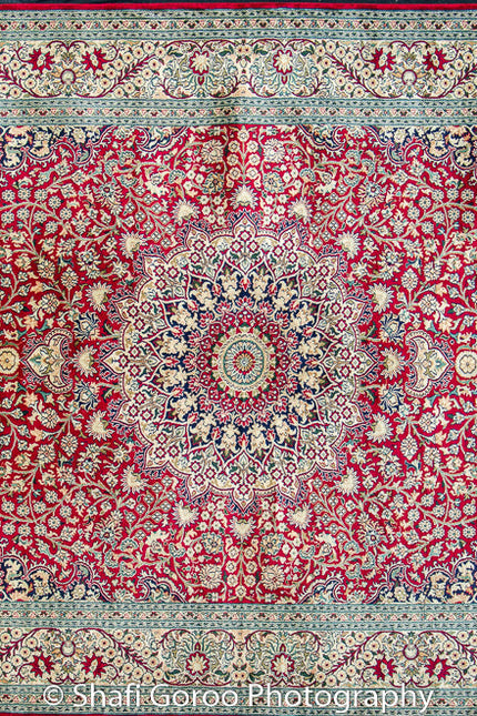 Extreme high knot Kashmir silk on silk carpet 4' x 6'