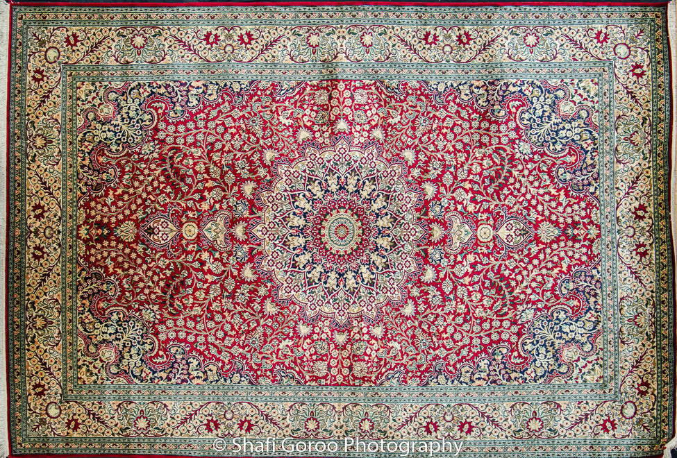 Extreme high knot Kashmir silk on silk carpet 4' x 6'