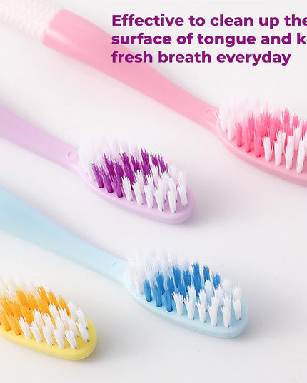 12814 2-in-1 Tooth Brush With Tongue Scraper Soft Bristle  Long Handle (8pcs) Soft Toothbrush