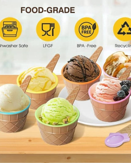 5322 Ice-cream Waffle Spoon Bowel Cup Set  Premium Ice Cream Set  Ice-cream Bowel With Spoon  6 Units Couple Bowl Set  Color Box
