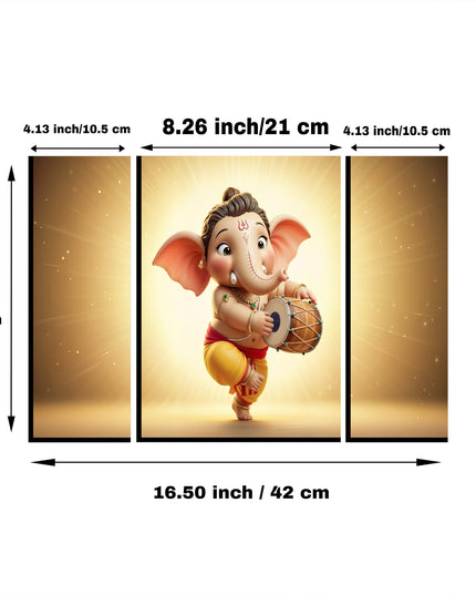 Ganesha 3 Panel Mdf Wall Frame Home Decor Religious Art 16.5x12in (1 Pc)
