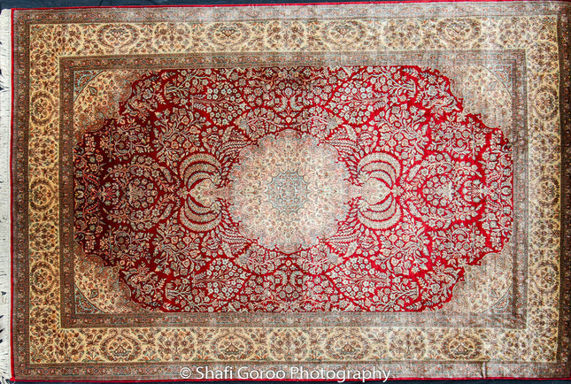 Extreme high knot Kashmir silk on silk carpet 4' x 6'
