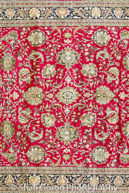Extreme high knot Kashmir silk on silk carpet 4' x 6'