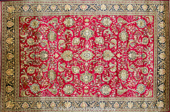 Extreme high knot Kashmir silk on silk carpet 4' x 6'