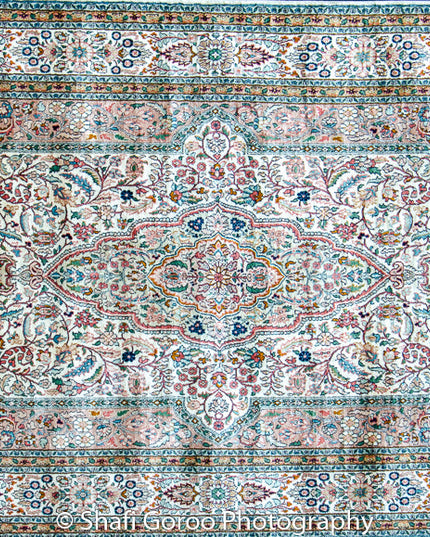 Extreme high knot Kashmir silk on silk carpet 4' x 6'