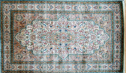 Extreme high knot Kashmir silk on silk carpet 4' x 6'
