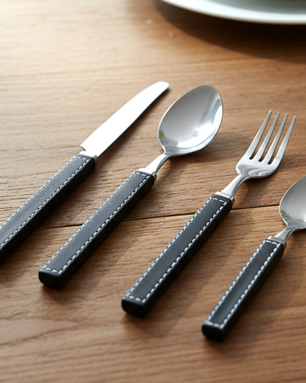 Premium Stainless Steel Kitchen Plastic Handle Cutlery Set With Tray (24 Pc Set)
