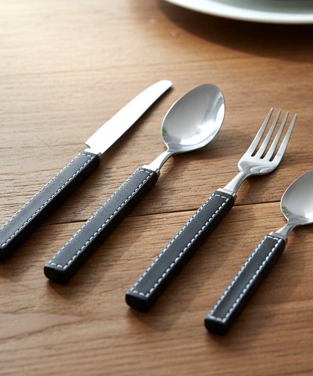 Premium Stainless Steel Kitchen Plastic Handle Cutlery Set With Tray (24 Pc Set)