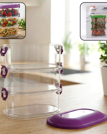 3 Layer Stackable Airtight Food Storage Container Set (1 Set)