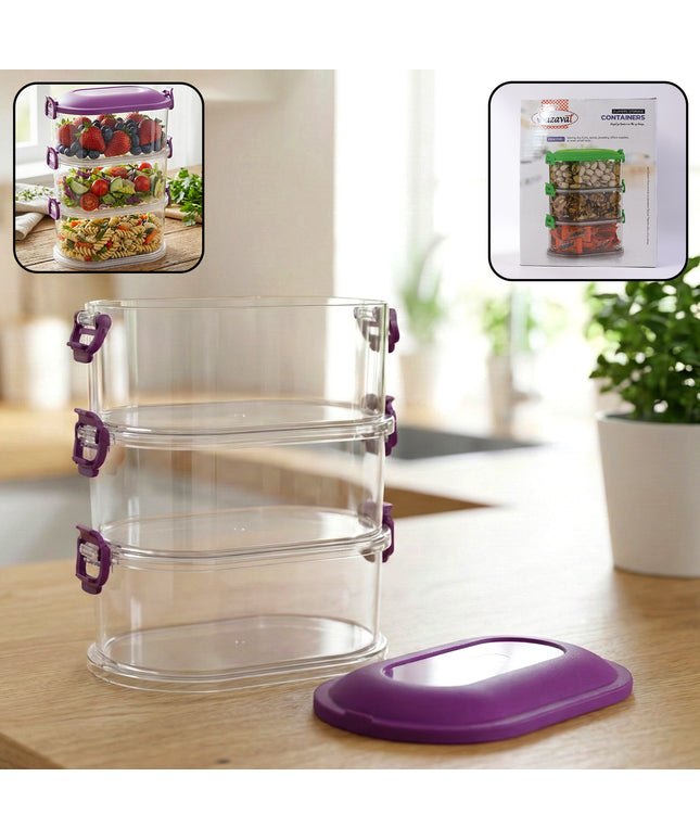 3 Layer Stackable Airtight Food Storage Container Set (1 Set)