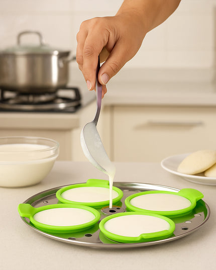 Idli Maker Cups (4 Pcs)  Food-grade Silicone Non-stick Idli Dhokla Egg Poacher Moulds