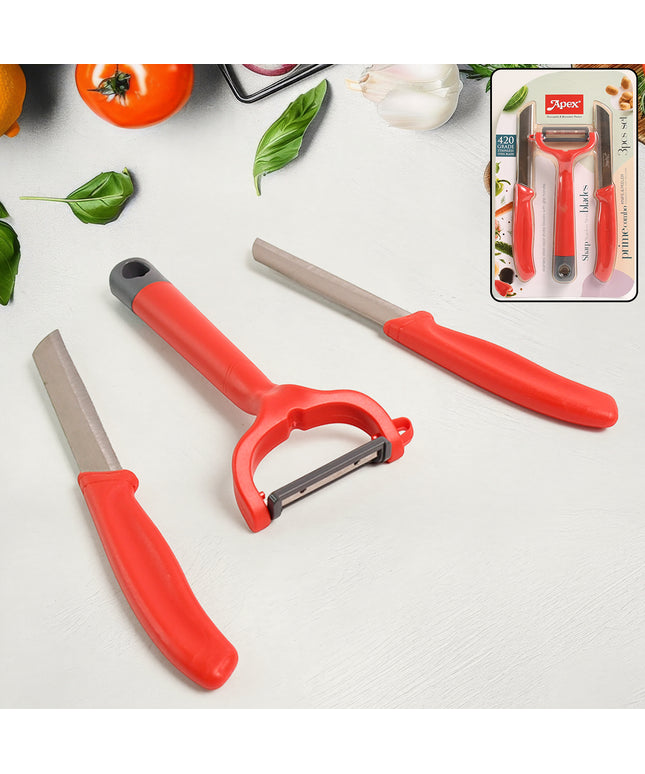 Apex 3-piece Stainless Steel Kitchen Knife And Peeler Set