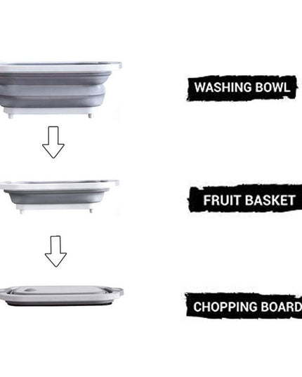 0098b (Brown Box) Foldable Chopping Board Dish Rack Washing Bowl  Draining Basket 3in1 Multi-function