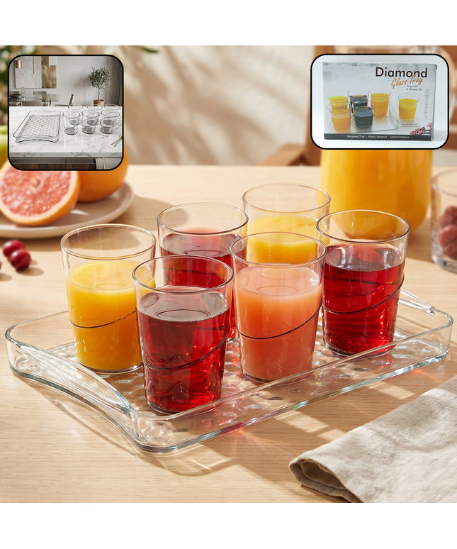 Premium Glass Serving Set (6 Glass With 1 Tray)