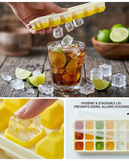 24 Grid Pop Up Ice Cube Tray Set With Lid (2 Pc Set)