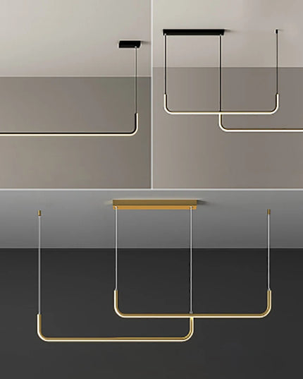 Modern LED Strip Chandelier Light Restaurant Kitchen Decor Ceiling Gold Hanging Pendants Living Room Lighting Indoor Lamp Lustre
