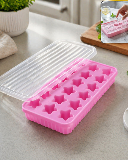 18 Grid Star Shape Ice Cube Tray With Lid (1 Pc)