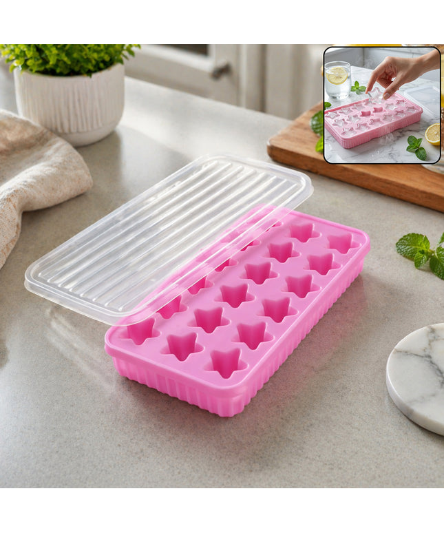 18 Grid Star Shape Ice Cube Tray With Lid (1 Pc)