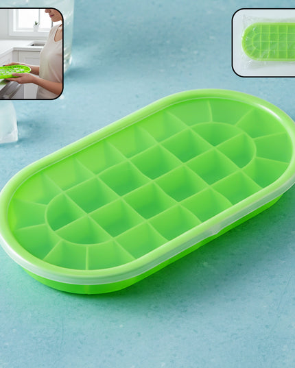 Premium Oval Silicone Ice Cube Tray With Lid (1 Pc)