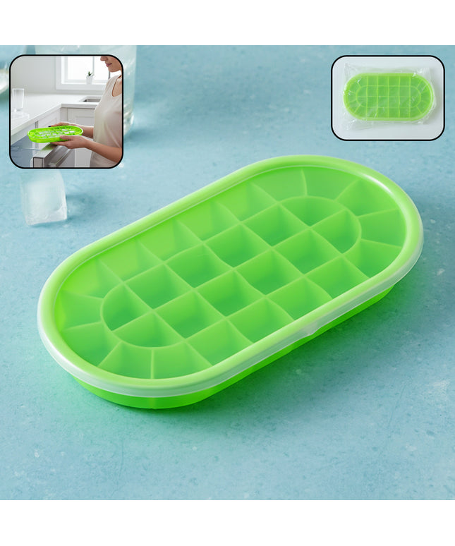 Premium Oval Silicone Ice Cube Tray With Lid (1 Pc)
