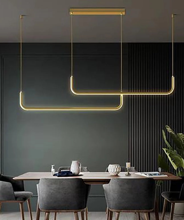 Modern LED Strip Chandelier Light Restaurant Kitchen Decor Ceiling Gold Hanging Pendants Living Room Lighting Indoor Lamp Lustre