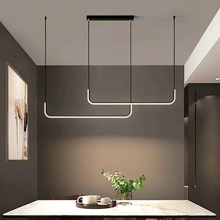 Modern LED Strip Chandelier Light Restaurant Kitchen Decor Ceiling Gold Hanging Pendants Living Room Lighting Indoor Lamp Lustre