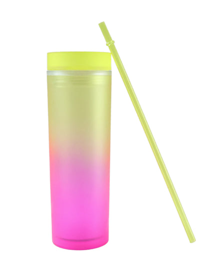 Gradient Plastic Drinking Tumbler Cup With Lid And Straw 400 Ml Approx