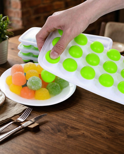21 Grid Plastic Round Pop Ice Cube Tray With Lid (1 Pc)