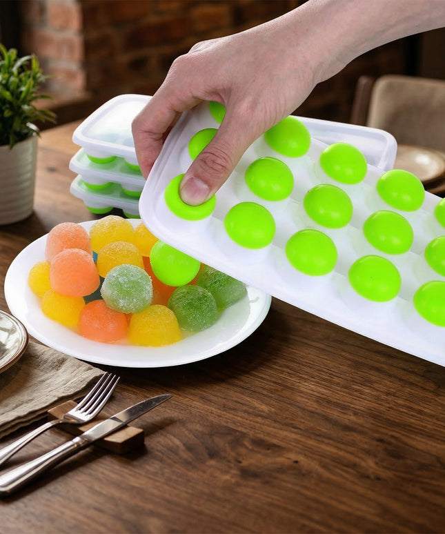 21 Grid Plastic Round Pop Ice Cube Tray With Lid (1 Pc)