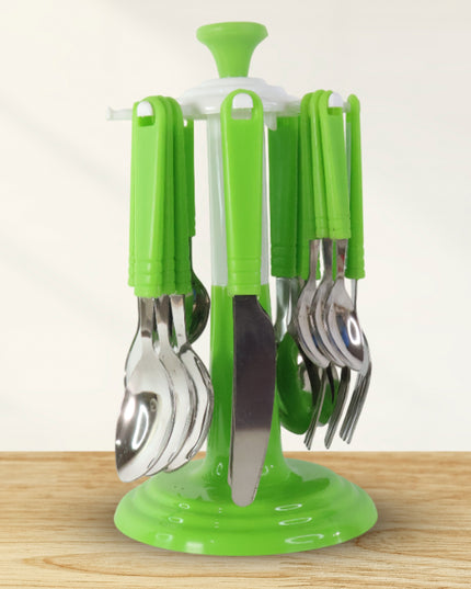Stainless Steel Cutlery Set With Stand - (24 Pc)