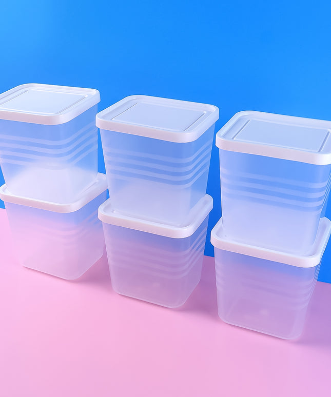 Transparent Square Plastic Food Storage Container Set (6 Pc)
