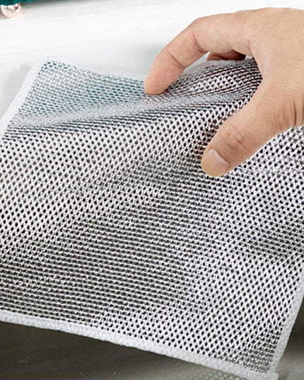 5564 Double-sided Multipurpose Microfiber Cloths Stainless Steel Scrubber Non-scratch Wire Dishcloth Durable Kitchen Scrub Cloth (1 Pc  20x20 Cm)